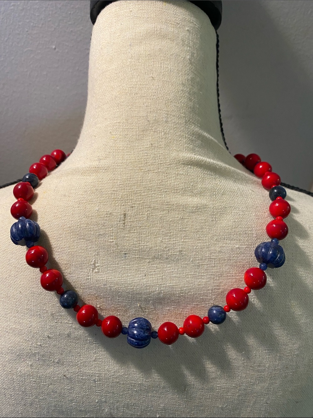 Karla Jordan ceramic Red and purple Beaded Necklace vintage jewelry